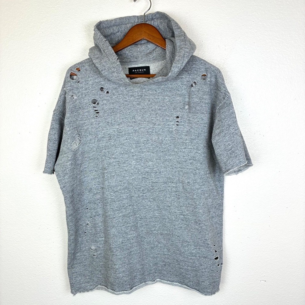 Hooded Sweatshirt L %100 Cotton Distressed Short Sleeve Grunge Oversized Boxy